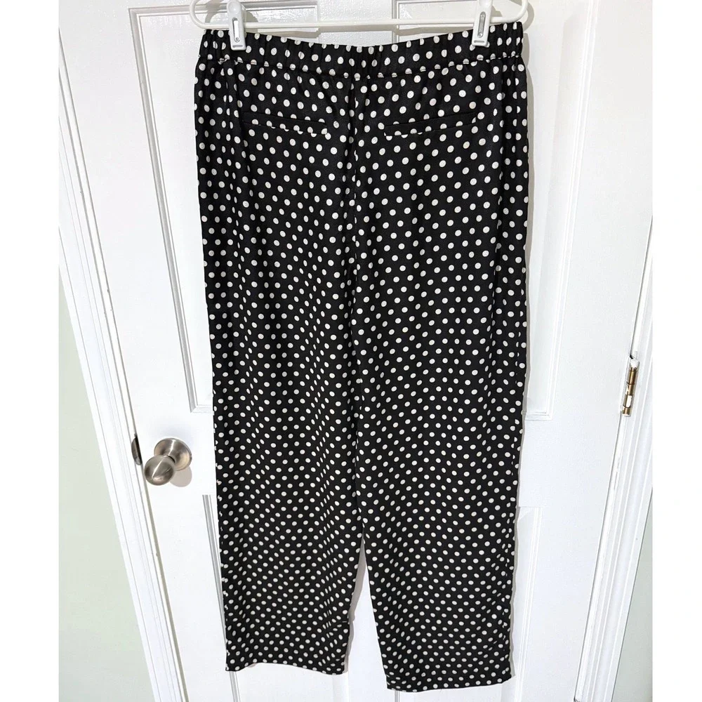 Michael Kors Black White Polka Dot Wide Leg Elastic Waist Pants Womens Large